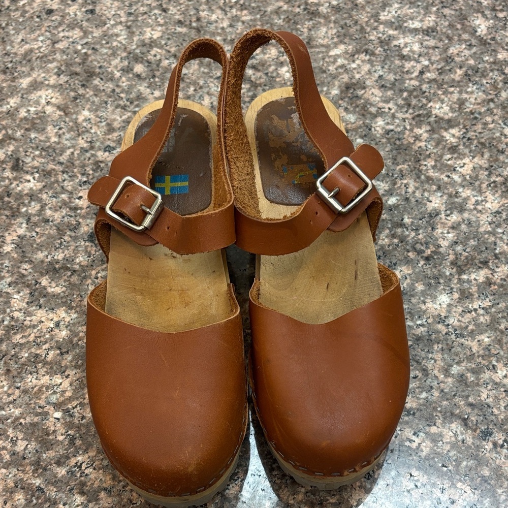 MIA Tan Leather Clogs with Buckle